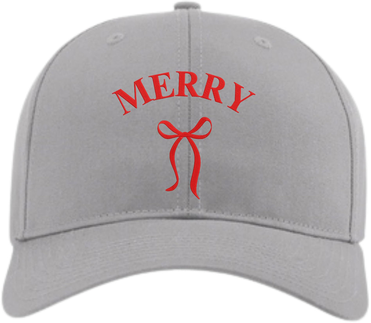 Merry Embroidered Two Tone Baseball Cap with Bow | Festive Christmas Holiday Adjustable Polycotton Unisex Hat