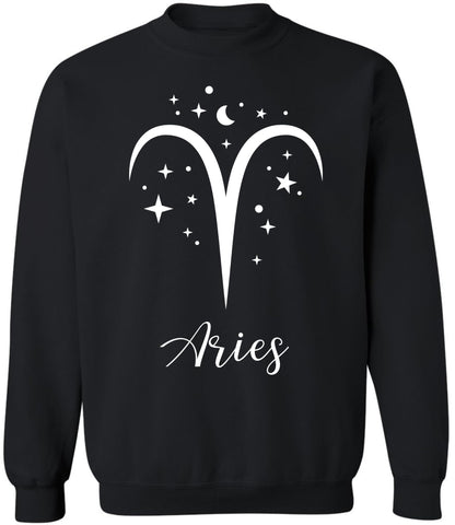 Zodiac Signs Crewneck Sweatshirt | Large Print Astrology Design Horoscope Symbols Sweat Shirt Top, Black