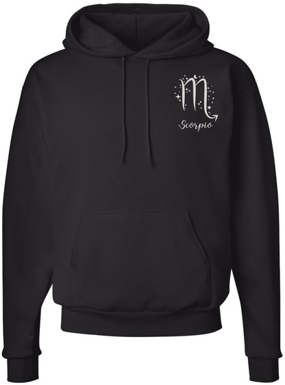 Zodiac Signs Embroidered Hoodie Sweatshirt | Horoscope Month Symbols Astrology Designs Hooded Pullover, Black