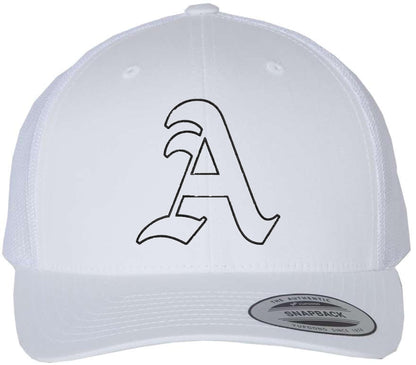Classic A Letter Embroidered Trucker Hat | Old English Alphabet Adjustable Snapback Unisex Casual Meshback Cap