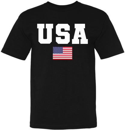 USA Text & Flag T-Shirts | July 4th Patriotic Independence Day Short Sleeve Tee Shirt | MADE IN USA