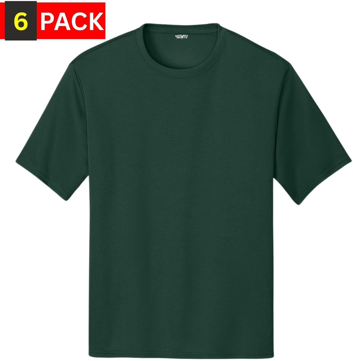 Solid Performance Military Tactical T-Shirts | 100% Polyester Moisture Wicking Crewneck Tee Shirts, 6-Pack