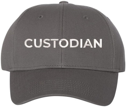 Custodian Embroidered Text Baseball Cap | Cleaning Crew Work Job Maintenance | Structured Hat
