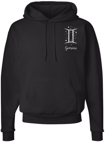 Zodiac Signs Embroidered Hoodie Sweatshirt | Horoscope Month Symbols Astrology Designs Hooded Pullover, Black