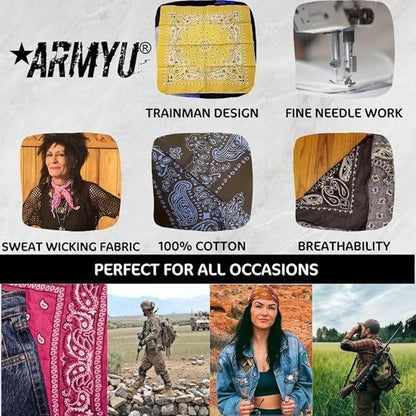 Trainmen Paisley Bandana Head Scarf Do-rag 100% Cotton Bandanna Cover 22" x 22", 2 Pack