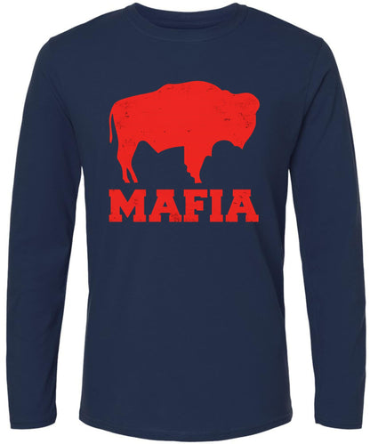 Distressed Buffalo Mafia Long Sleeve T-Shirt | New York Bill Football City Fan Club Game Day Tee Shirt