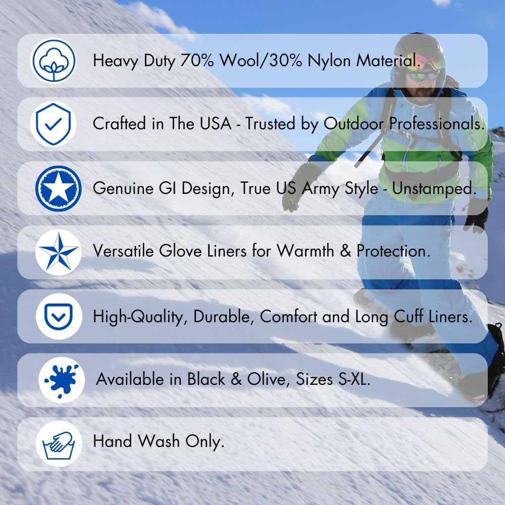Wool Blend Glove Liners | Unstamped Blank Genuine GI USA Made Army Gloves Liner