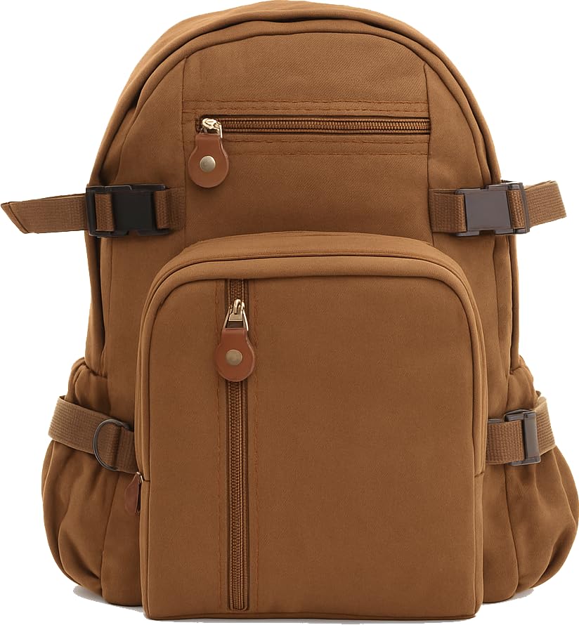 Mini Everyday Solid Canvas Backpack, Compact Book Bag Rugged Washed Cotton & Streamer
