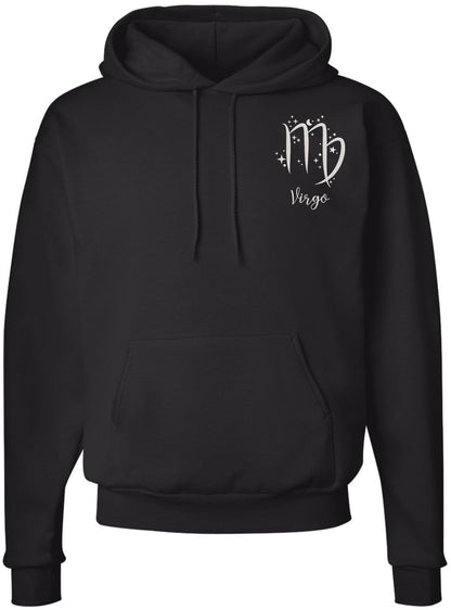 Zodiac Signs Embroidered Hoodie Sweatshirt | Horoscope Month Symbols Astrology Designs Hooded Pullover, Black