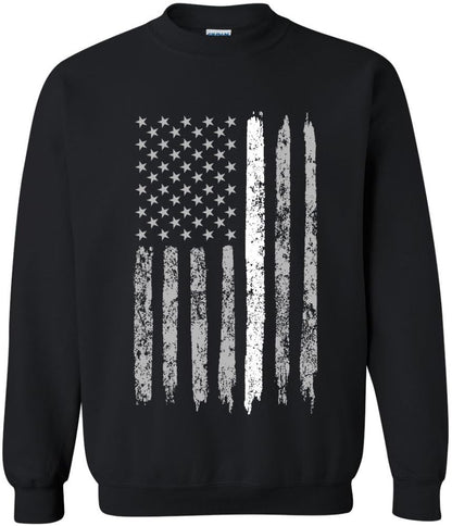Army Universe USA Flag Distressed American US Thin Line Crewneck Sweatshirt Patriotic Pullover, Black