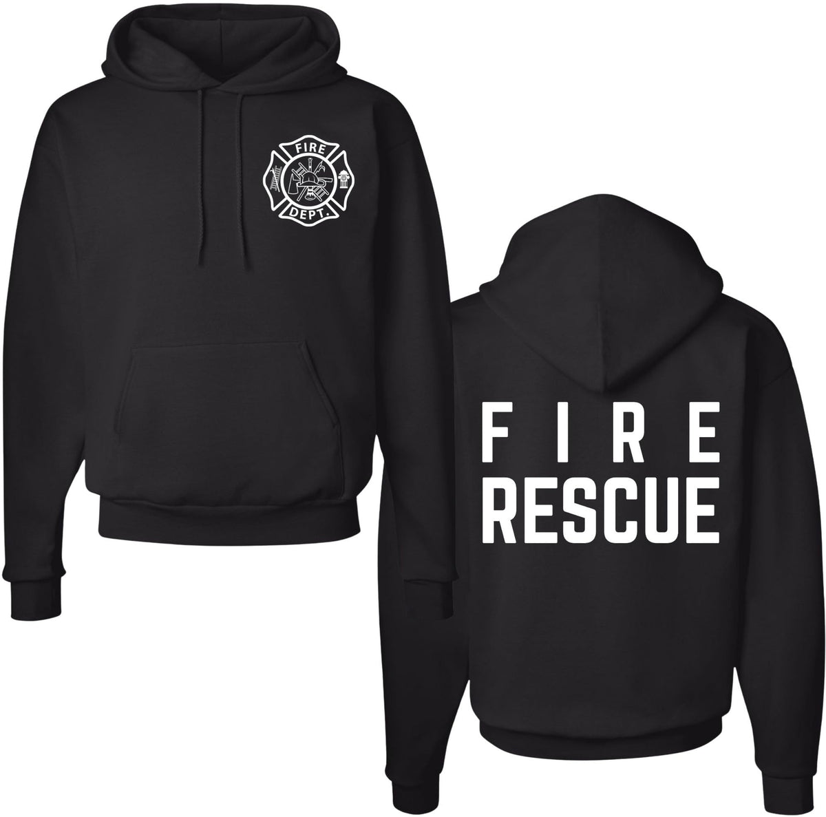 Fire Rescue Team Double Sided Hoodie Sweatshirt Printed Firefighter Dept. First Responder Warm Hooded Pullover