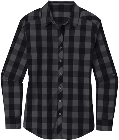 Women’s Buffalo Plaid Flannel Shirt Button Up Open Collar Lightweight Super Soft French Front Top