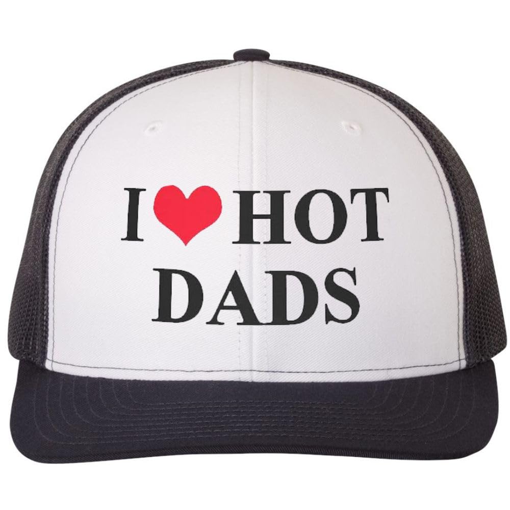 I Heart Hot Dads Embroidered Trucker Hat Funny Gag Love Fathers Day Gift Funny Mesh & Snap Back Cap
