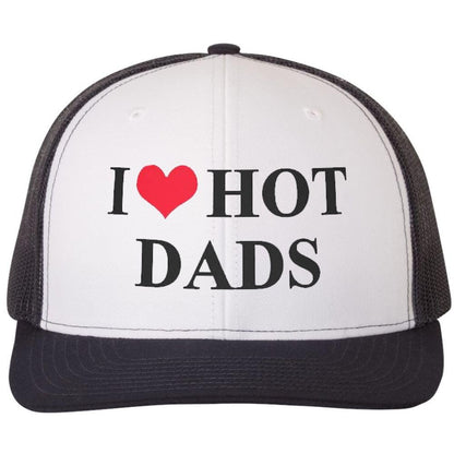 I Heart Hot Dads Embroidered Trucker Hat Funny Gag Love Fathers Day Gift Funny Mesh & Snap Back Cap