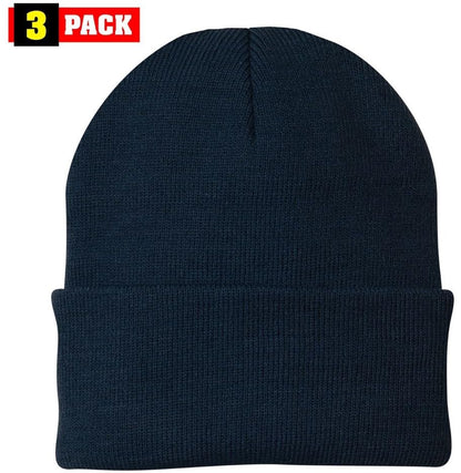3 Pack Acrylic Beanie Watch Caps, Warm Knit Skull Cap for Men & Women, Blanks Soft Winter Hats