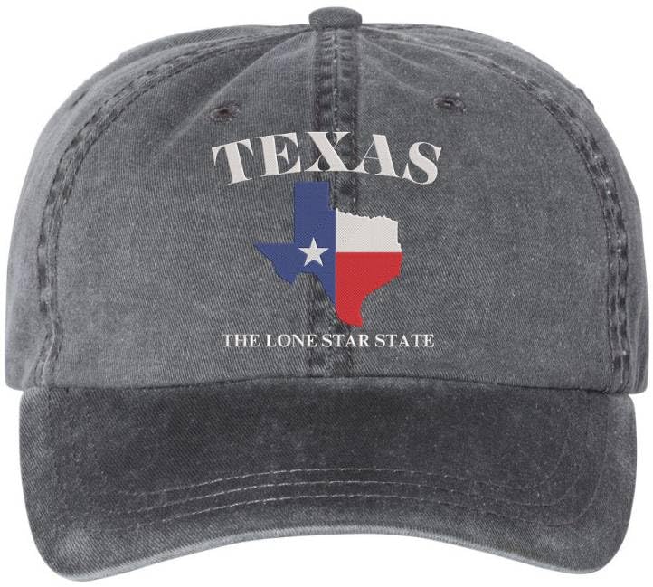 Texas The Lone Star State Flag Embroidered Baseball Cap | TX Map Shaped Lone Star Hat, Black
