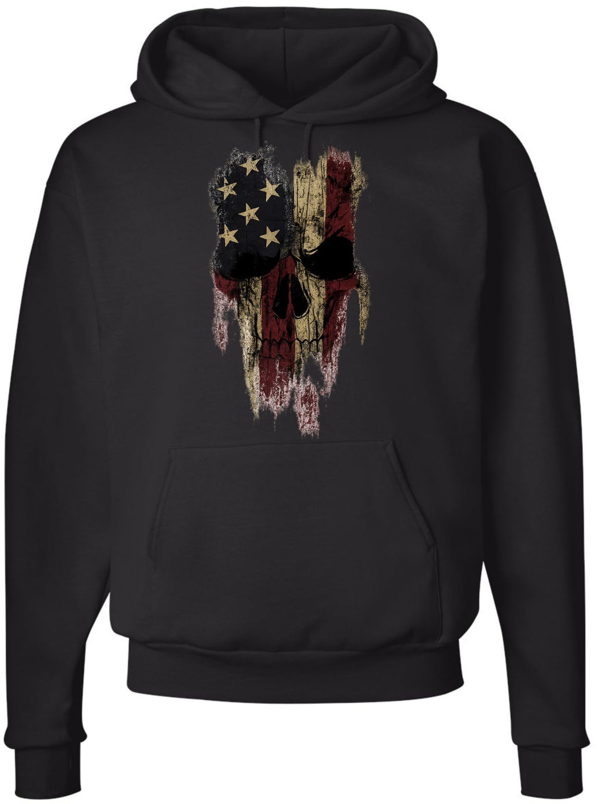 Patriotic Skull American Flag Printed Hoodie | Distressed USA Reaper Punisher Style Graphic Sweatshirt, Black