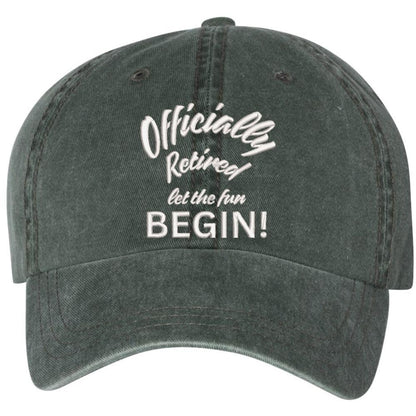 Officially Retired Let The Fun Begin Embroidered Vintage Dad Hat Unstructured Retirement Baseball Cap