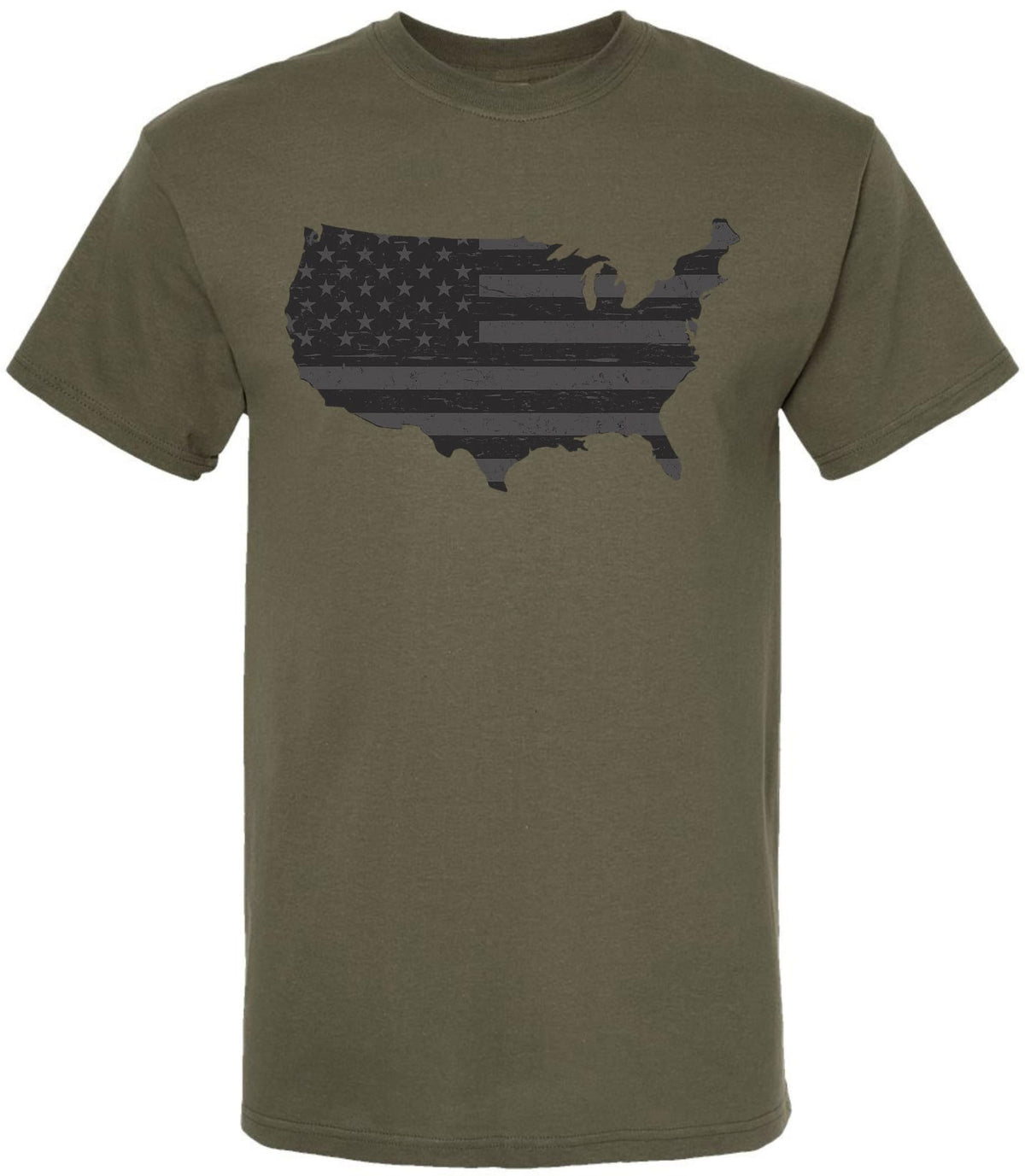 American Flag Distressed USA Map Printed T-Shirt | US Outline Graphic Tee | 100% Cotton Crewneck