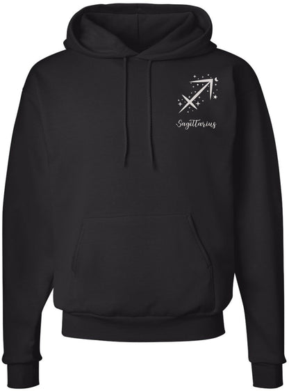 Zodiac Signs Embroidered Hoodie Sweatshirt | Horoscope Month Symbols Astrology Designs Hooded Pullover, Black