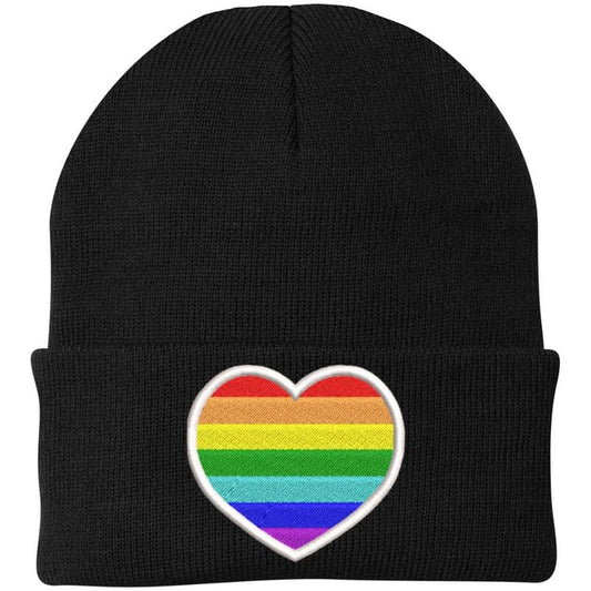 Rainbow Heart Embroidered Beanie Hat LGBTQ+ Pride Love All Gender Winter Skull Cap