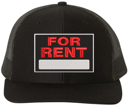 For Rent Sign Embroidered Trucker Hat | Adjustable Structured Mesh Back Baseball Cap