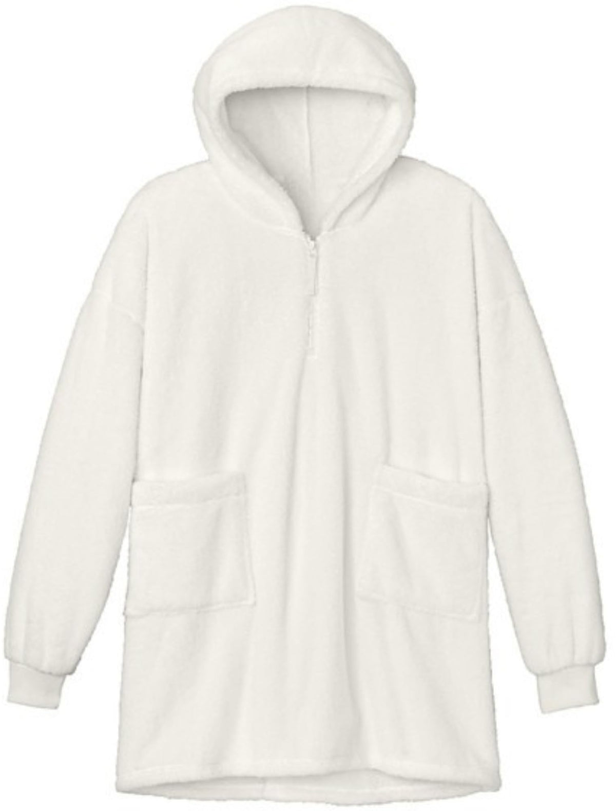 Oversized Plush Fleece Poncho for Women Sherpa Style 1/2 Zip Hooded Popover 100% Polyester