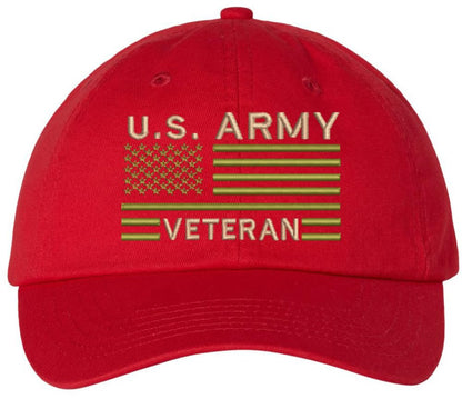 US Army Veteran USA Flag Embroidered Dad Hat Unstructured USA Army Military Vet Adjustable Baseball Cap