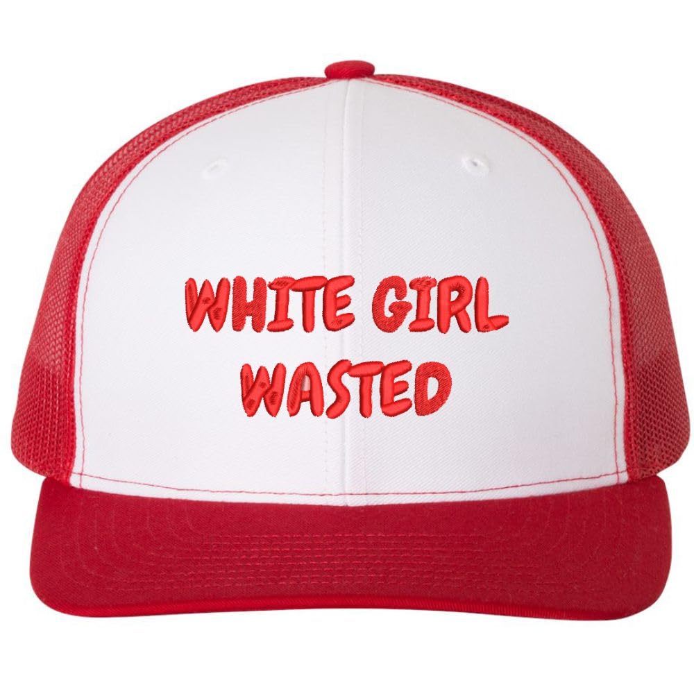 White Girl Wasted Trucker Hat Embroidered Funny Party Gag Gift Mesh Back Adjustable Cap