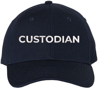 Custodian Embroidered Text Baseball Cap | Cleaning Crew Work Job Maintenance | Structured Hat