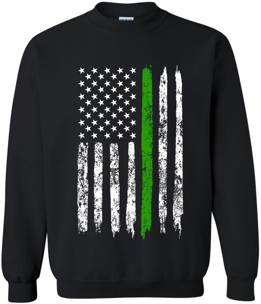 Army Universe USA Flag Distressed American US Thin Line Crewneck Sweatshirt Patriotic Pullover, Black