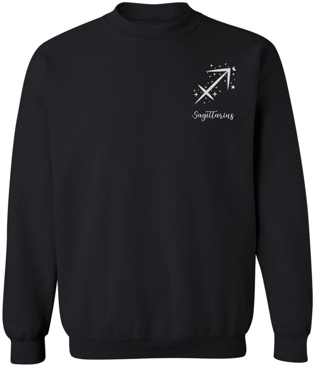 Zodiac Signs Embroidered Crewneck Sweatshirt | Horoscope Astrology Month Symbols Design Top, Black