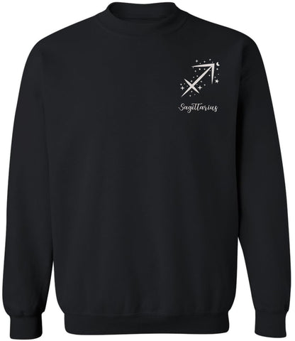 Zodiac Signs Embroidered Crewneck Sweatshirt | Horoscope Astrology Month Symbols Design Top, Black