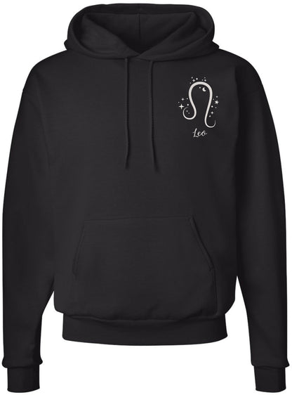 Zodiac Signs Embroidered Hoodie Sweatshirt | Horoscope Month Symbols Astrology Designs Hooded Pullover, Black