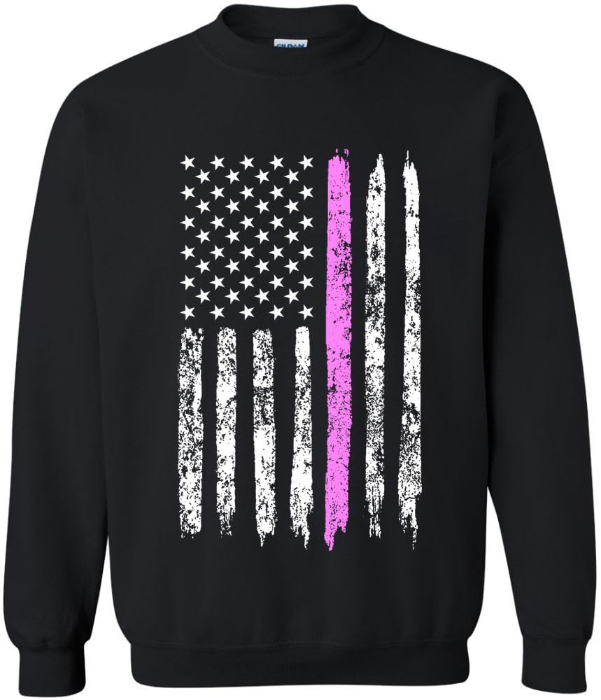 Army Universe USA Flag Distressed American US Thin Line Crewneck Sweatshirt Patriotic Pullover, Black