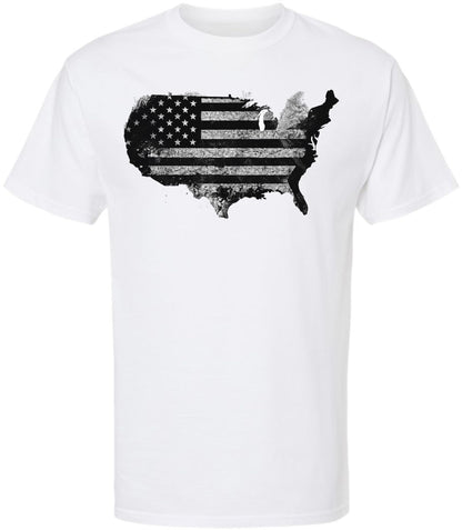 Vintage USA Map Flag Graphic Printed T-Shirt | USA Grunge 48 States Outline Patriotic 100% Cotton Crewneck Tee