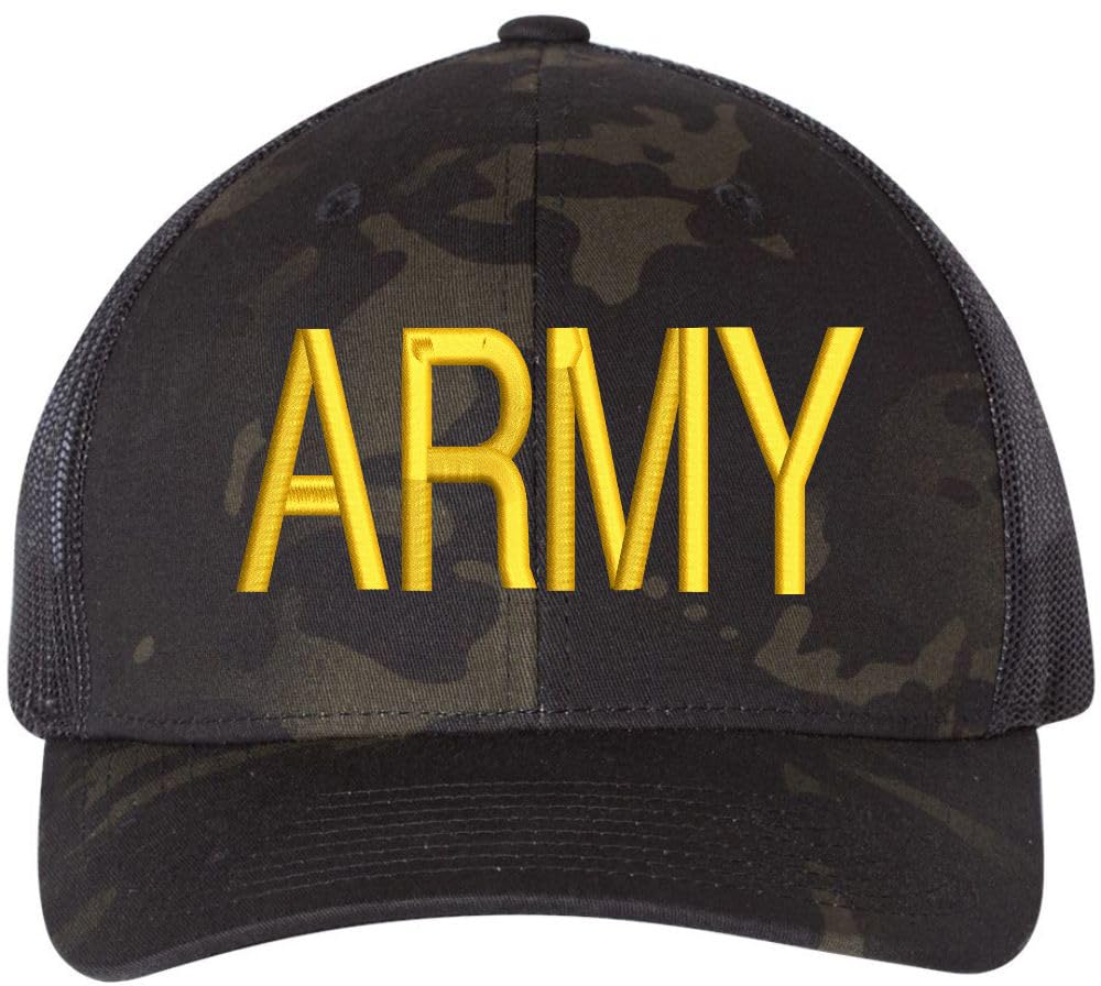 ARMY Embroidered Trucker Hat | US Army Military Text Structured Mesh Back Baseball Cap