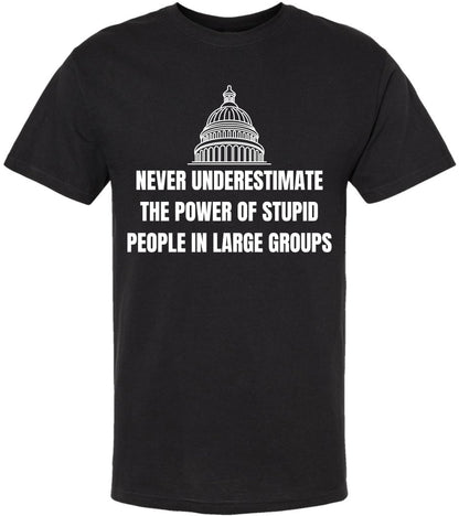 Never Underestimate The Power of Stupid People in Large Groups Printed T-Shirt | Funny Sarcastic Unisex Tee