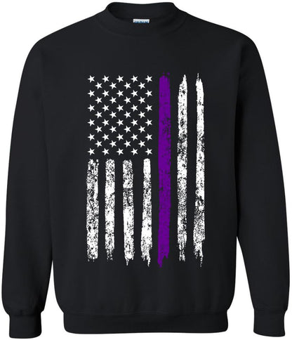 Army Universe USA Flag Distressed American US Thin Line Crewneck Sweatshirt Patriotic Pullover, Black