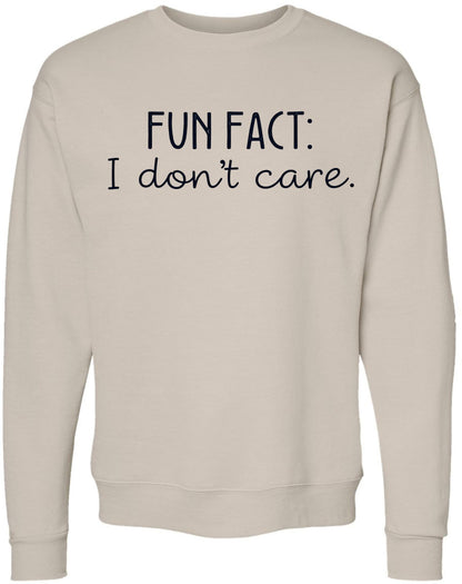 Fun Fact I Don’t Care Printed Hoodie Sarcastic Humor Quote Polycotton Pullover Hooded Sweatshirt