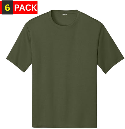 Solid Performance Military Tactical T-Shirts | 100% Polyester Moisture Wicking Crewneck Tee Shirts, 6-Pack