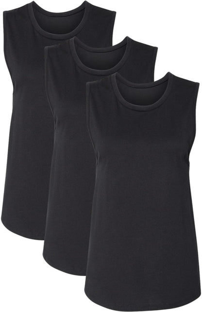 Women's Jersey Muscle Tank Top Shirts | Soft Cotton Relaxed Fit Workout Cami Shirts | Sleeveless Athletic Tanks (3-Pack)