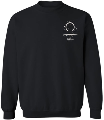 Zodiac Signs Embroidered Crewneck Sweatshirt | Horoscope Astrology Month Symbols Design Top, Black