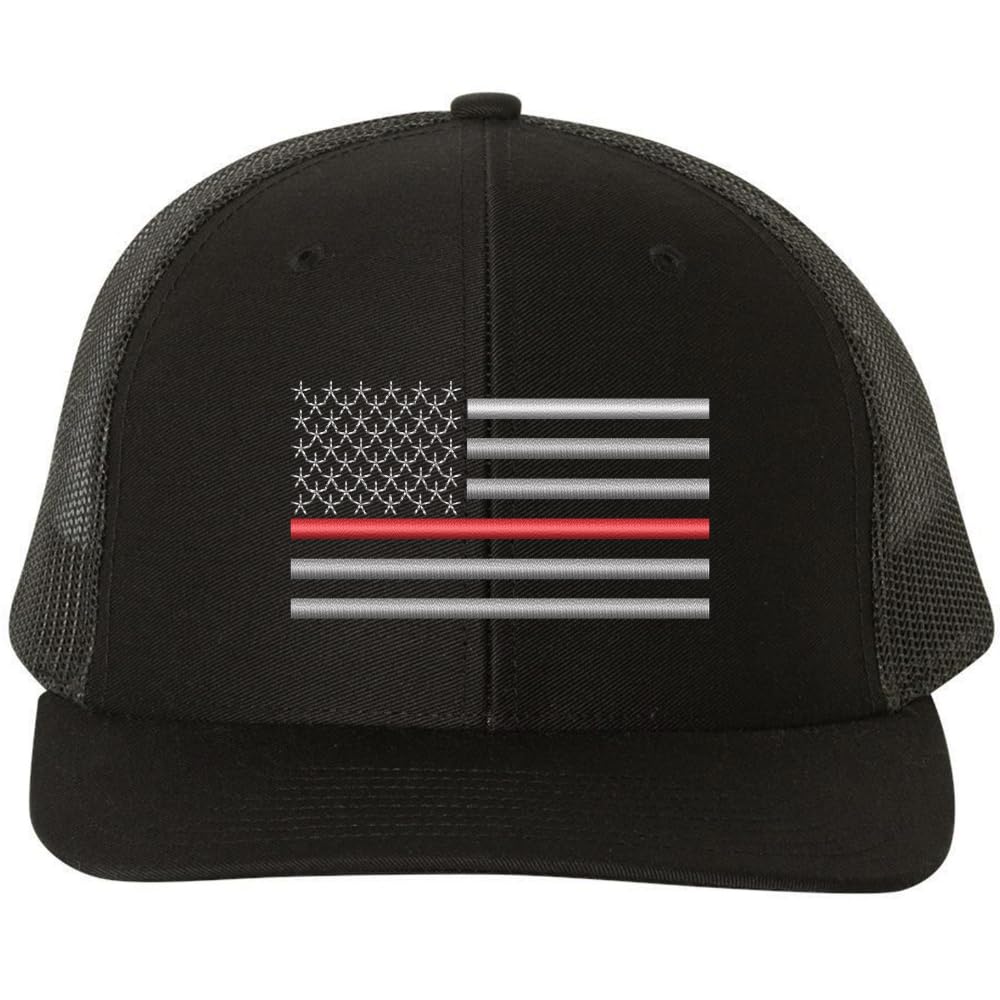 Thin Red Line USA Flag Snapback Trucker Hat Adjustable Mesh Back Baseball Cap