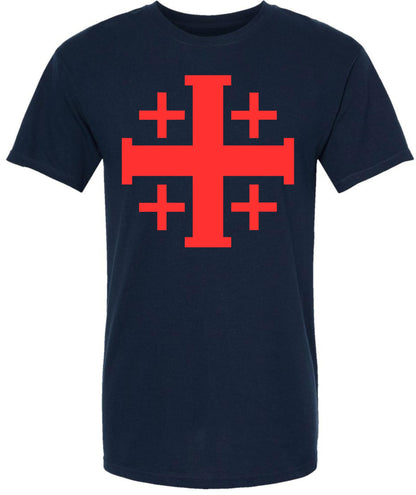 Jerusalem Cross T-Shirt | Christian Crusader Holy Land Symbol Religious Faith Short Sleeve Tee Shirt for Men & Women