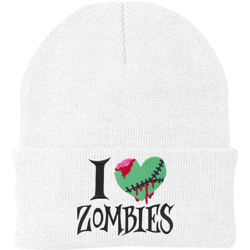 I Love Zombies Embroidered Beanie Hat Halloween Acrylic Warm Winter Skull Watch Cap