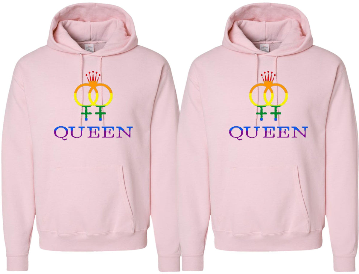 Queen & Queen Printed Hoodies Adult Lesbian Gay Pride Hooded Sweatshirts for Gay Couples (2 Pack)