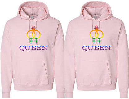 Queen & Queen Printed Hoodies Adult Lesbian Gay Pride Hooded Sweatshirts for Gay Couples (2 Pack)