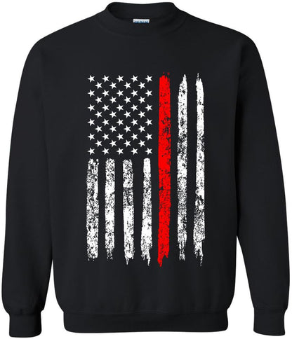 Army Universe USA Flag Distressed American US Thin Line Crewneck Sweatshirt Patriotic Pullover, Black