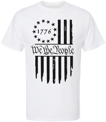 We The People 1776 USA Flag T-Shirt - Long Center Print American Distressed US Flags Patriots Tee Shirt